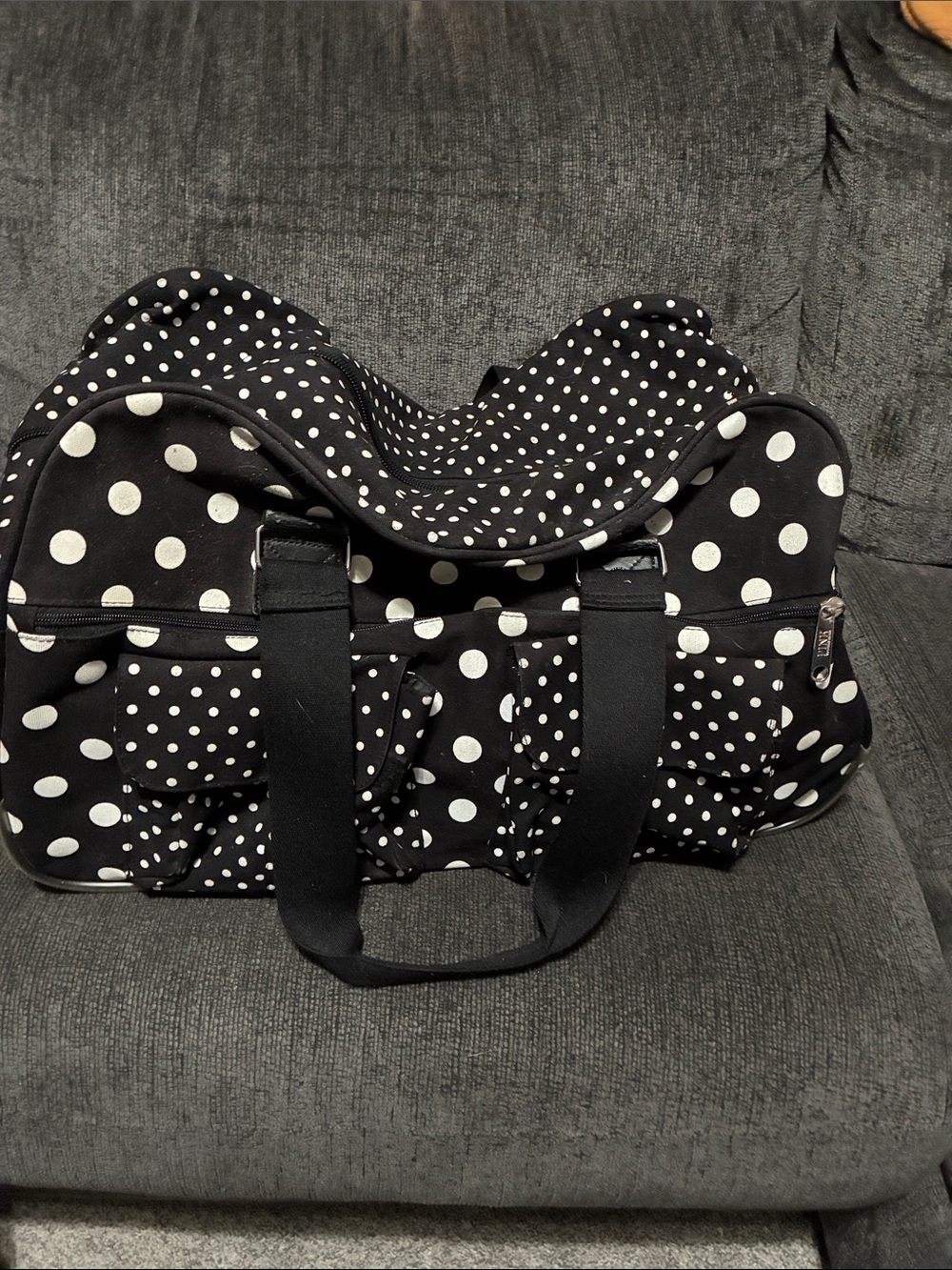 PINK Victoria's Secret Black and White Polka Dot Travel Duffel 20wx10L